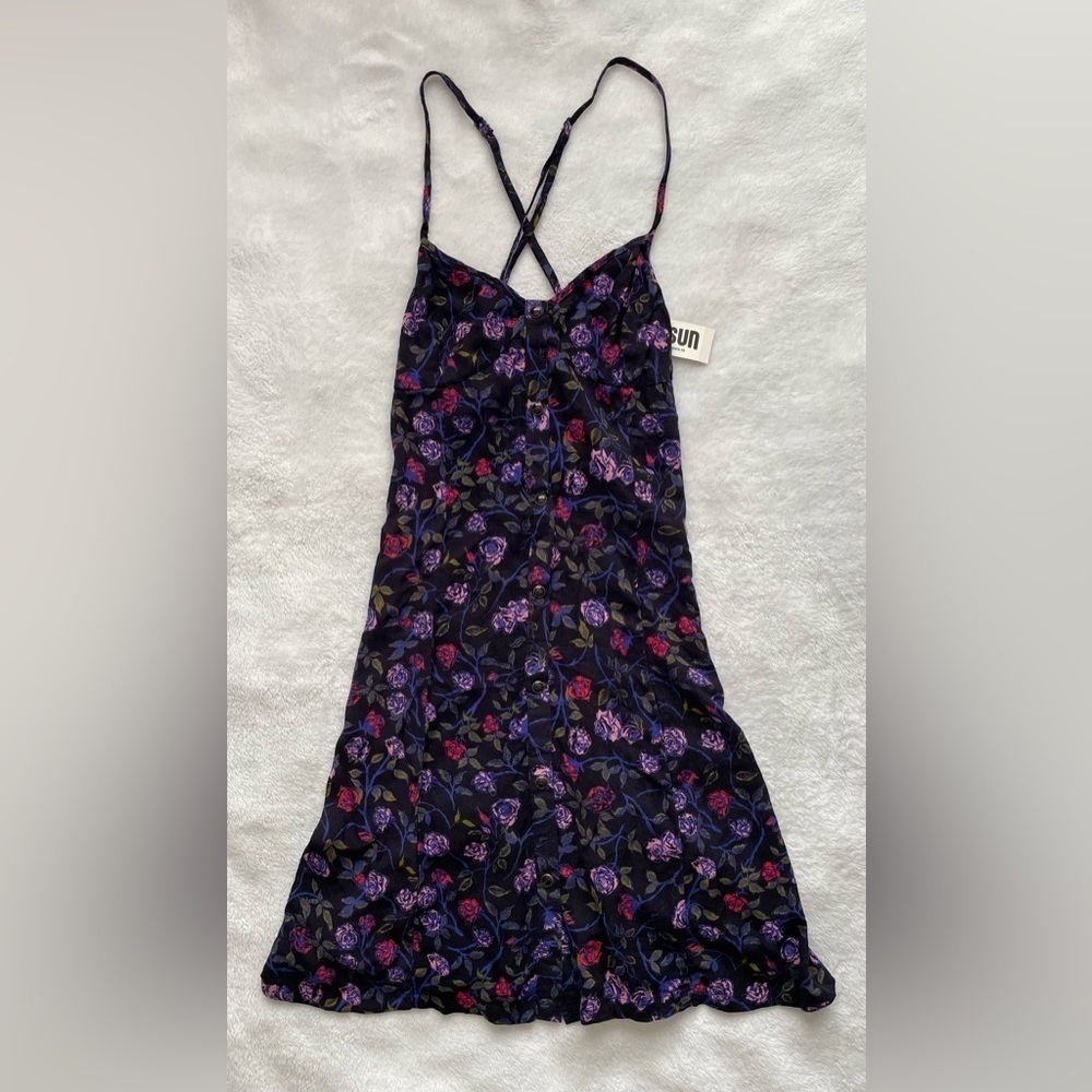 PacSun XS Black Floral Button-Down Dress NWT